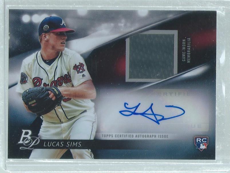 LUCAS SIMS 2018 BOWMAN PLATINUM JERSEY AUTO ROOKIE RC #D 57/99