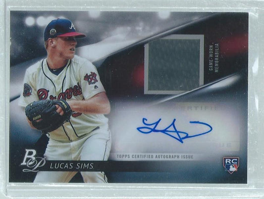 LUCAS SIMS 2018 BOWMAN PLATINUM JERSEY AUTO ROOKIE RC #D 57/99