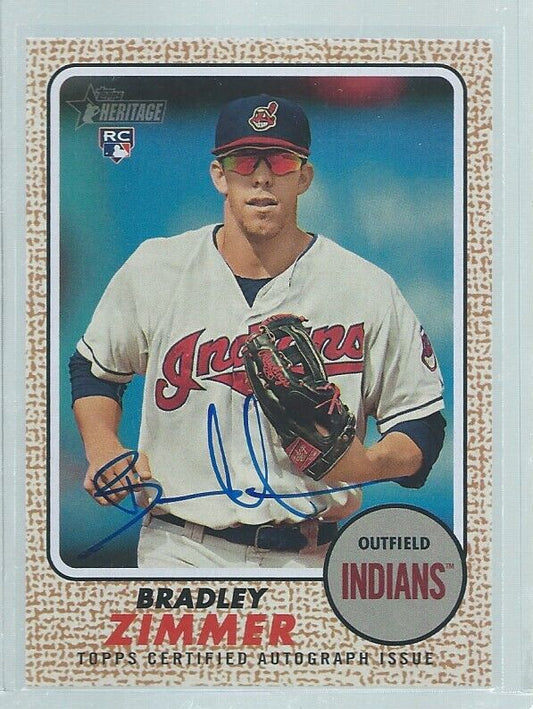 BRADLEY ZIMMER 2017 TOPPS HERITAGE REAL ONE ON CARD AUTO ROOKIE RC