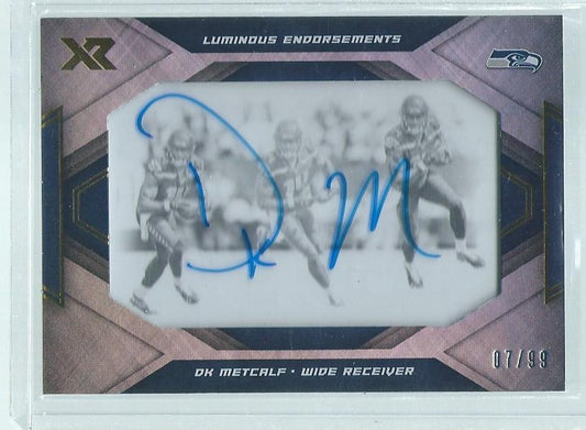 DK METCALF 2019 PANINI XR LUMINOUS ENDORSEMENTS ON CARD ROOKIE AUTO RC #D 7/99