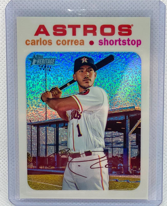 CARLOS CORREA 2020 TOPPS HERITAGE WHITE BORDER REFRACTOR #D 14/71