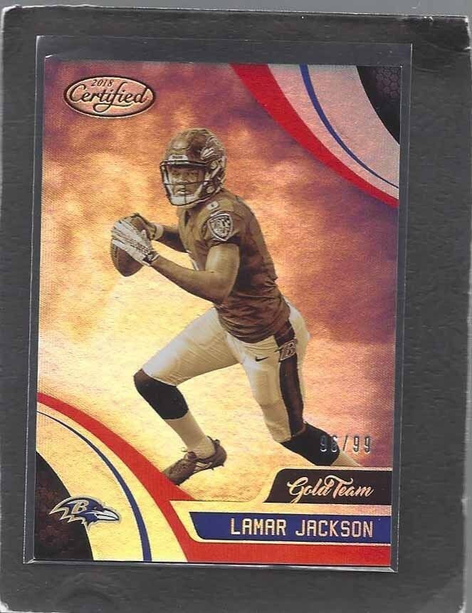 LAMAR JACKSON 2018 CERTIFIED GOLD TEAM ROOKIE RED RC #D 96/99