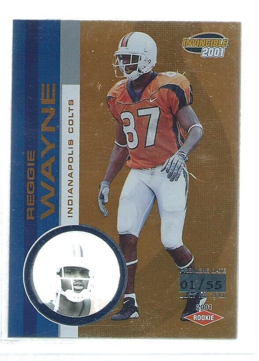 REGGIE WAYNE 2001 INVINCIBLE PREMIERE DATE ORANGE ROOKIE RC #D 1/55