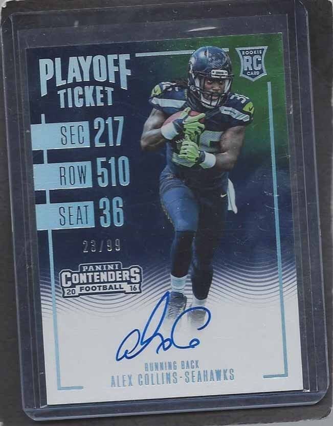 ALEX COLLINS 2016 PANINI CONTENDERS PLAYOFF TICKET ON CARD AUTO RC #D 23/99