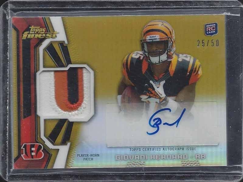 1/1 GIOVANI BERNARD 2013 FINEST GOLD REFRACTOR PATCH AUTO RC #D 25/50 JERSEY #25