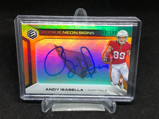 ANDY ISABELLA 2019 PANINI ELEMENTS ORANGE NEON SIGNS ON CARD AUTO RC #D /199