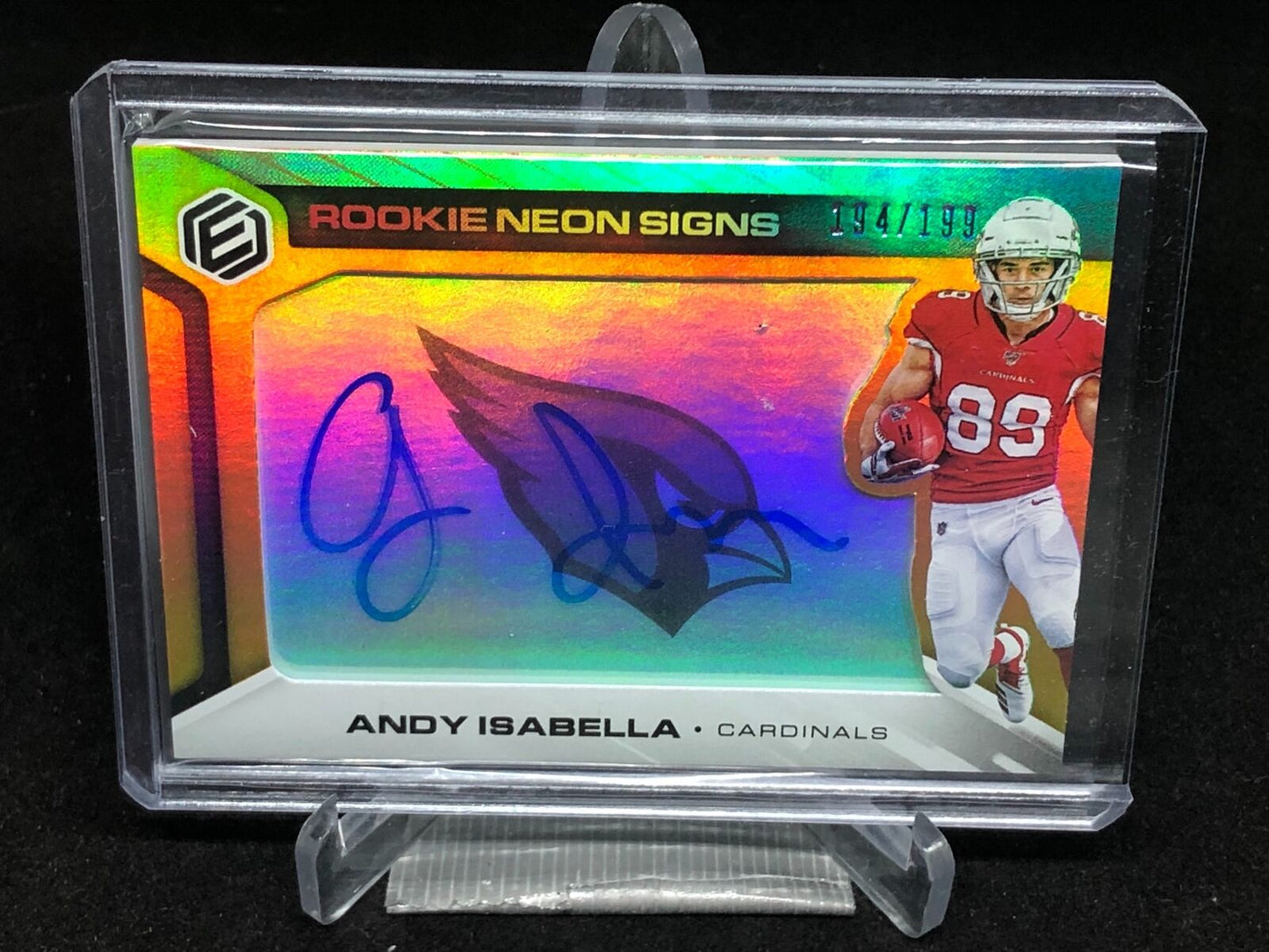 ANDY ISABELLA 2019 PANINI ELEMENTS ORANGE NEON SIGNS ON CARD AUTO RC #D /199