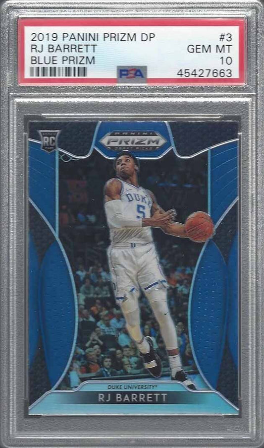 RJ BARRETT 2019 PANINI PRIZM BLUE PRIZMS ROOKIE RC #3 PSA 10 GEM MINT POP 6