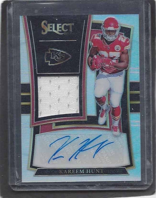 KAREEM HUNT 2017 PANINI SELECT SILVER PRIZM ROOKIE JERSEY AUTO RC #D /199