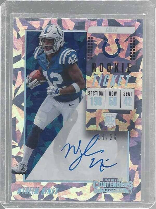 NYHEIM HINES 2018 CONTENDERS CRACKED ICE COLTS ON CARD ROOKIE AUTO RC #D 24/24