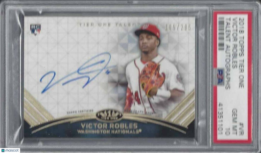 VICTOR ROBLES 2018 TOPPS TIER ONE TALENT ON CARD AUTO RC /295 PSA 10 GEM POP 3