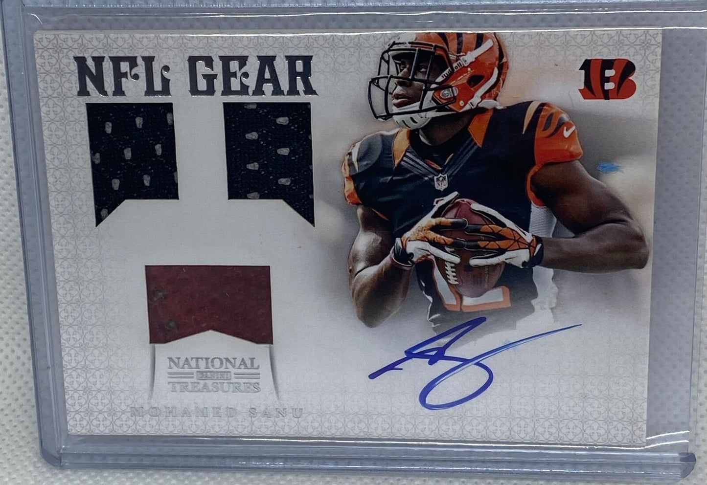 MOHAMED SANU 2012 PANINI NATIONAL TREASURES NFL GEAR TRIPLE JERSEY AUTO RC /25