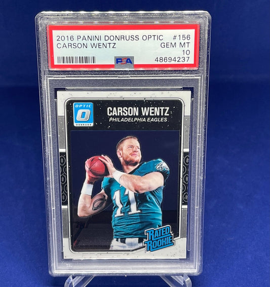 CARSON WENTZ 2016 PANINI DONRUSS OPTIC RATED ROOKIE RC #156 PSA 10 GEM MINT