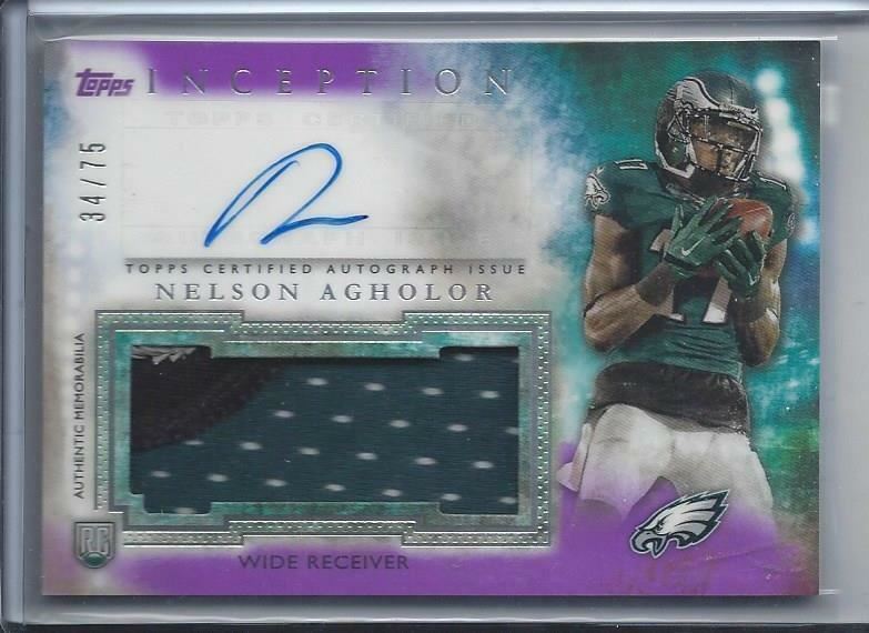NELSON AGHOLOR 2015 TOPPS INCEPTION PURPLE RPA 4 COLOR ROOKIE PATCH AUTO RC /75