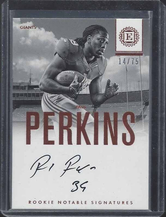 PAUL PERKINS 2016 PANINI ENCASED NOTABLE SIGNATURES ON CARD AUTO RC #D 14/75
