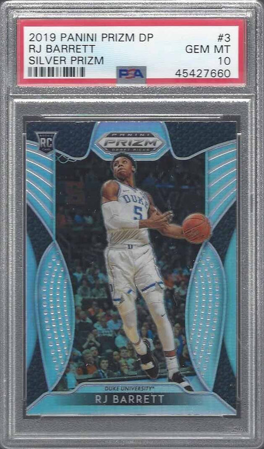 RJ BARRETT 2019 PANINI PRIZM SILVER PRIZMS ROOKIE RC #3 PSA 10 GEM MINT