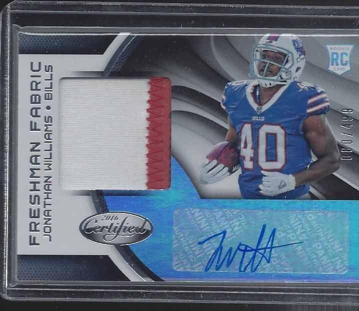 JONATHAN WILLIAMS 2016 CERTIFIED FRESHMAN FABRIC 2 CLR ROOKIE PATCH AUTO RC /499