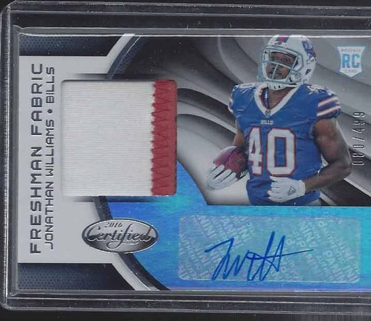 JONATHAN WILLIAMS 2016 CERTIFIED FRESHMAN FABRIC 2 CLR ROOKIE PATCH AUTO RC /499