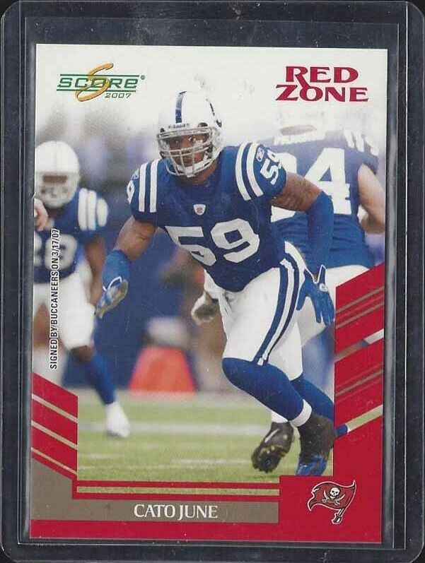 1/1 CATO JUNE 2007 SCORE RED ZONE COLTS ROOKIE RC #D 59/120 HIS JERSEY NUMBER 59