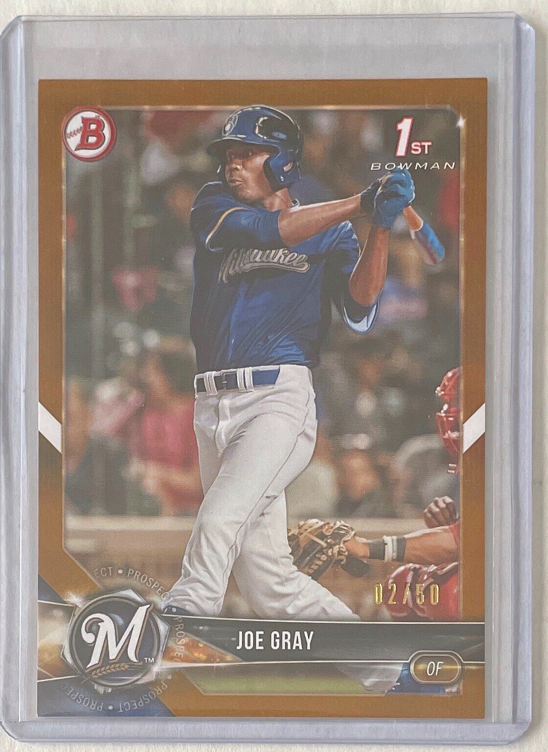 JOE GRAY 2018 BOWMAN PAPER 1ST PROSPECT GOLD #D 02/50