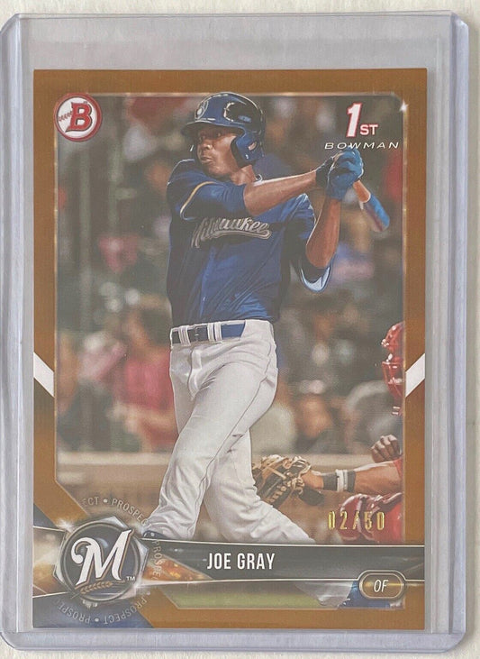 JOE GRAY 2018 BOWMAN PAPER 1ST PROSPECT GOLD #D 02/50
