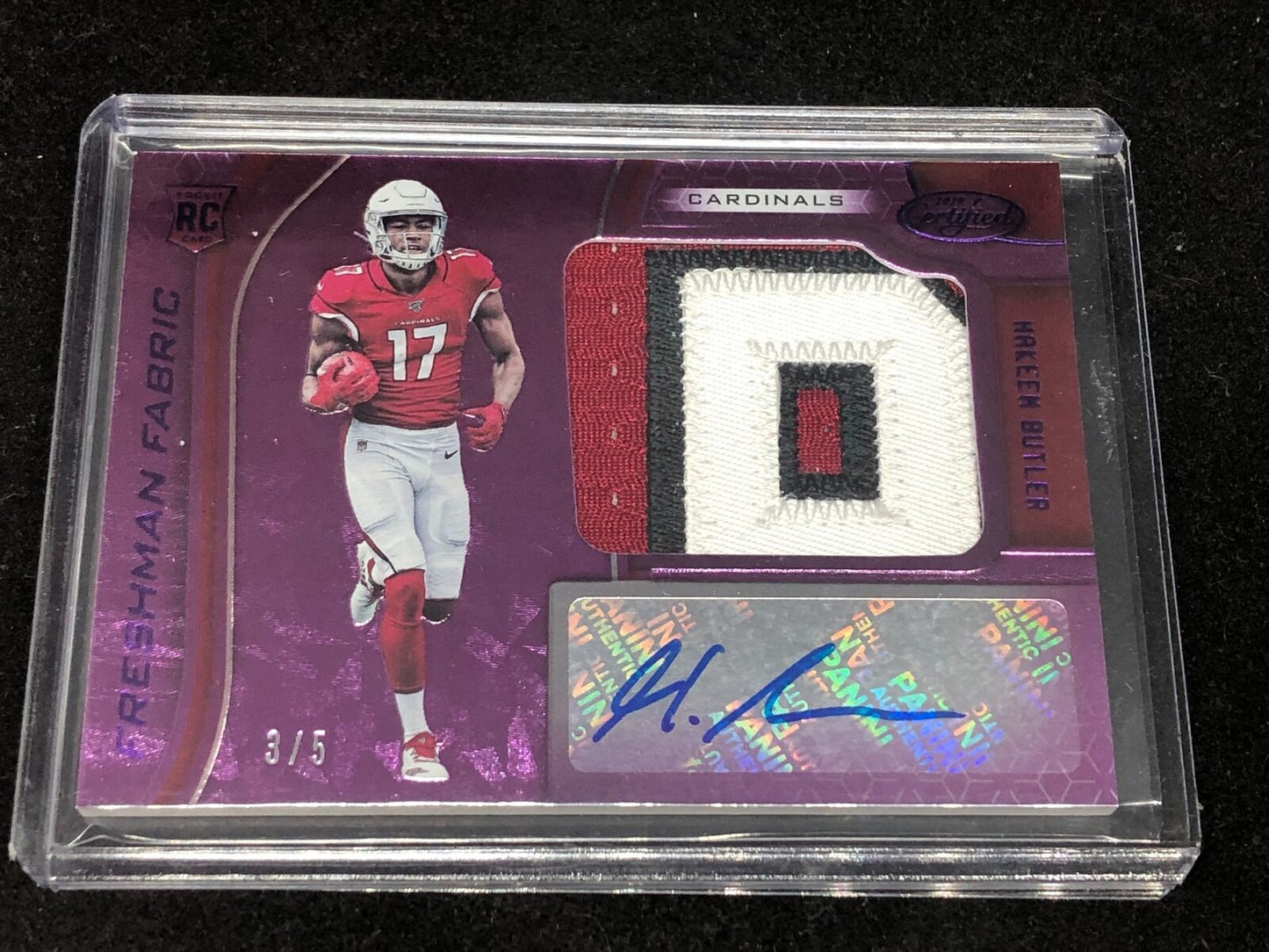 HAKEEM BUTLER 2019 CERTIFIED FRESHMAN FABRIC RED 3 CLR JUMBO PATCH AUTO RC # 3/5