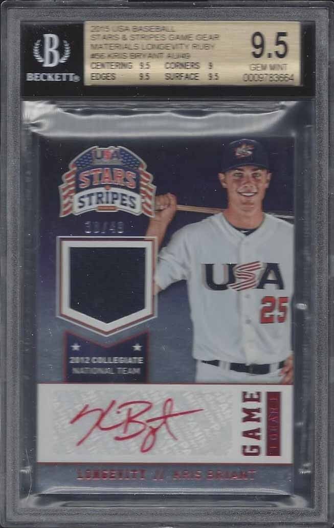 KRIS BRYANT 2015 USA STARS STRIPES LONGEVITY RED INK JERSEY AUTO /49 BGS 9.5 10