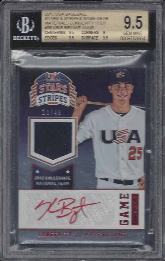KRIS BRYANT 2015 USA STARS STRIPES LONGEVITY RED INK JERSEY AUTO /49 BGS 9.5 10