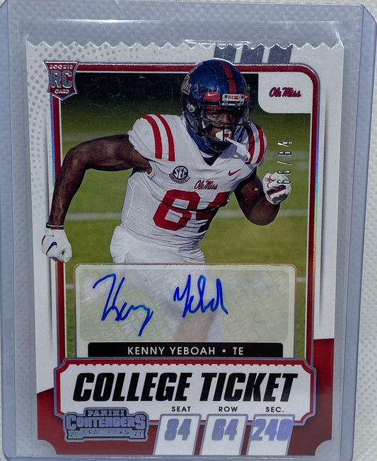 KENNY YEBOAH 2021 PANINI CONTENDERS DP COLLEGE TICKET STUB AUTO RC #D 66/84