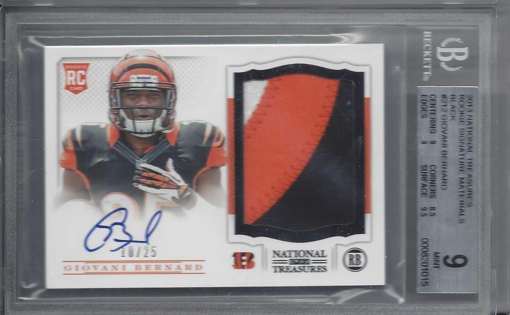 GIOVANI BERNARD 2013 NATIONAL TREASURES BLACK RPA 3 CLR PATCH AUTO RC /25 BGS 9