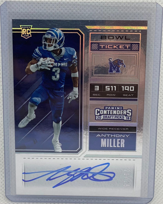 ANTHONY MILLER 2018 PANINI DRAFT PICKS BOWL TICKET ON CARD AUTO RC #D 21/25
