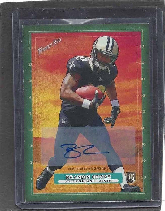 BRANDIN COOKS 2014 TOPPS TURKEY RED GREEN PARALLEL ROOKIE AUTO RC #D 2/10