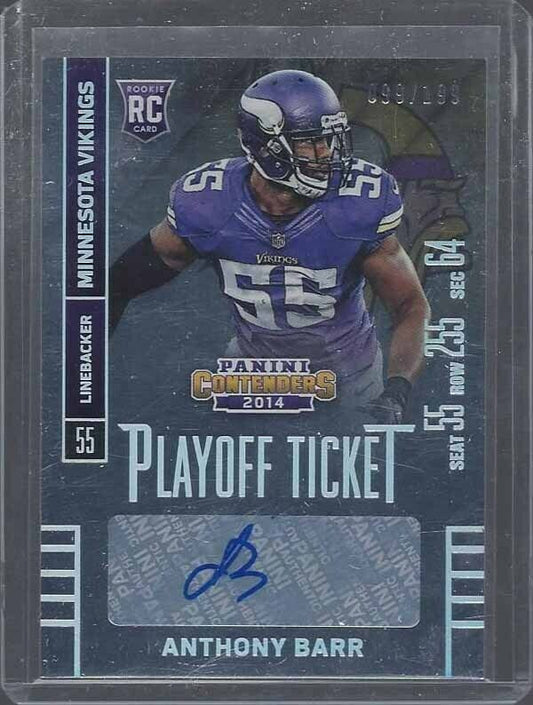 ANTHONY BARR 2014 CONTENDERS PLAYOFF TICKET ROOKIE AUTO RC #D 99/199