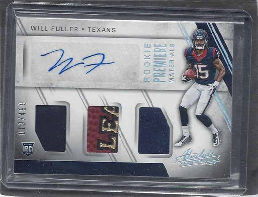 WILL FULLER 2016 ABSOLUTE RPM ROOKIE PREMIERE MATERIALS PATCH AUTO RC #D /499