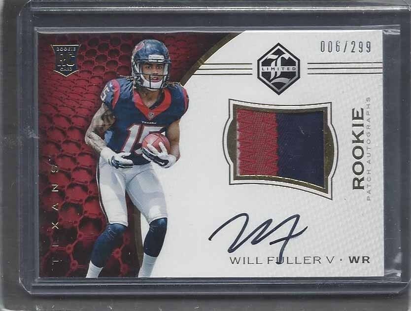 WILL FULLER 2016 PANINI LIMITED TEXANS RPA ROOKIE PATCH ON CARD AUTO RC #D /299