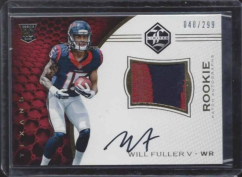 WILL FULLER 2016 PANINI LIMITED TEXANS RPA ROOKIE PATCH ON CARD AUTO RC #D /299