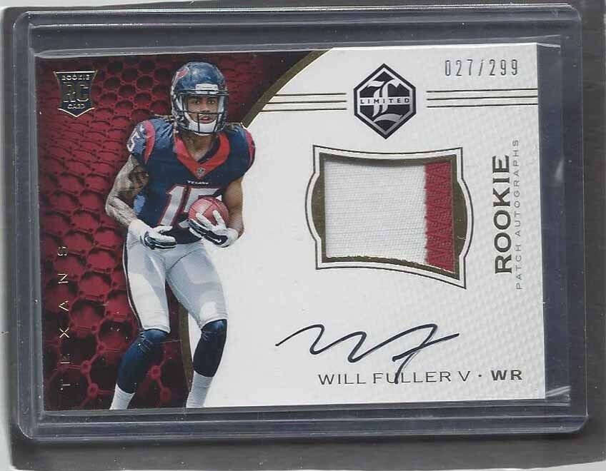 WILL FULLER 2016 PANINI LIMITED TEXANS RPA ROOKIE PATCH ON CARD AUTO RC #D /299