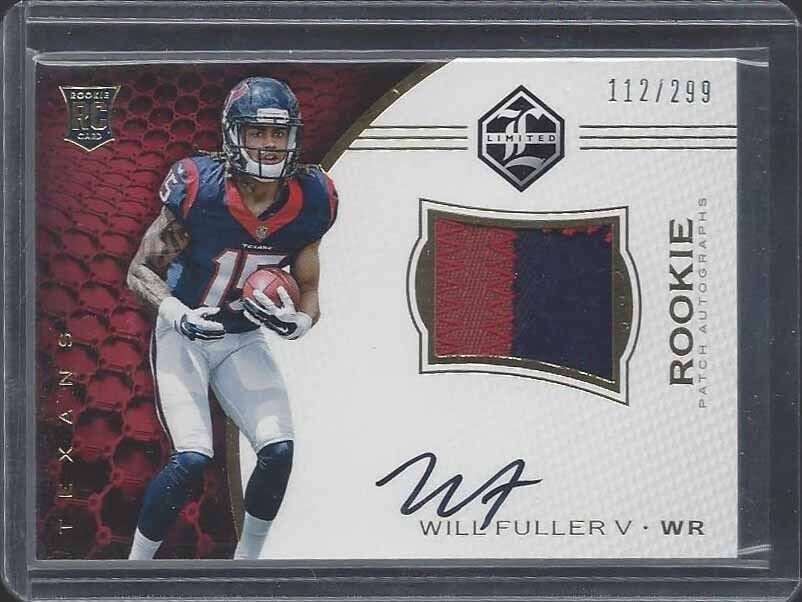 WILL FULLER 2016 PANINI LIMITED TEXANS RPA ROOKIE PATCH ON CARD AUTO RC #D /299