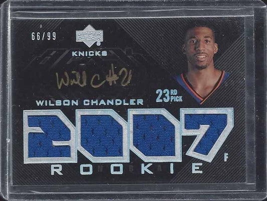 WILSON CHANDLER 2007-08 UD BLACK QUAD ROOKIE JERSEY ON CARD AUTO RC #D 66/99