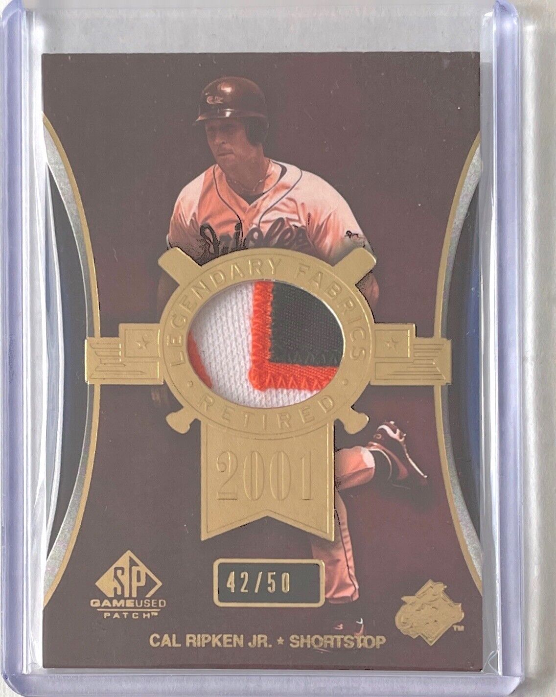 CAL RIPKEN JR. 2004 UPPER DECK SP LEGENDARY FABRICS RETIRED 3 CLR PATCH #D 42/50