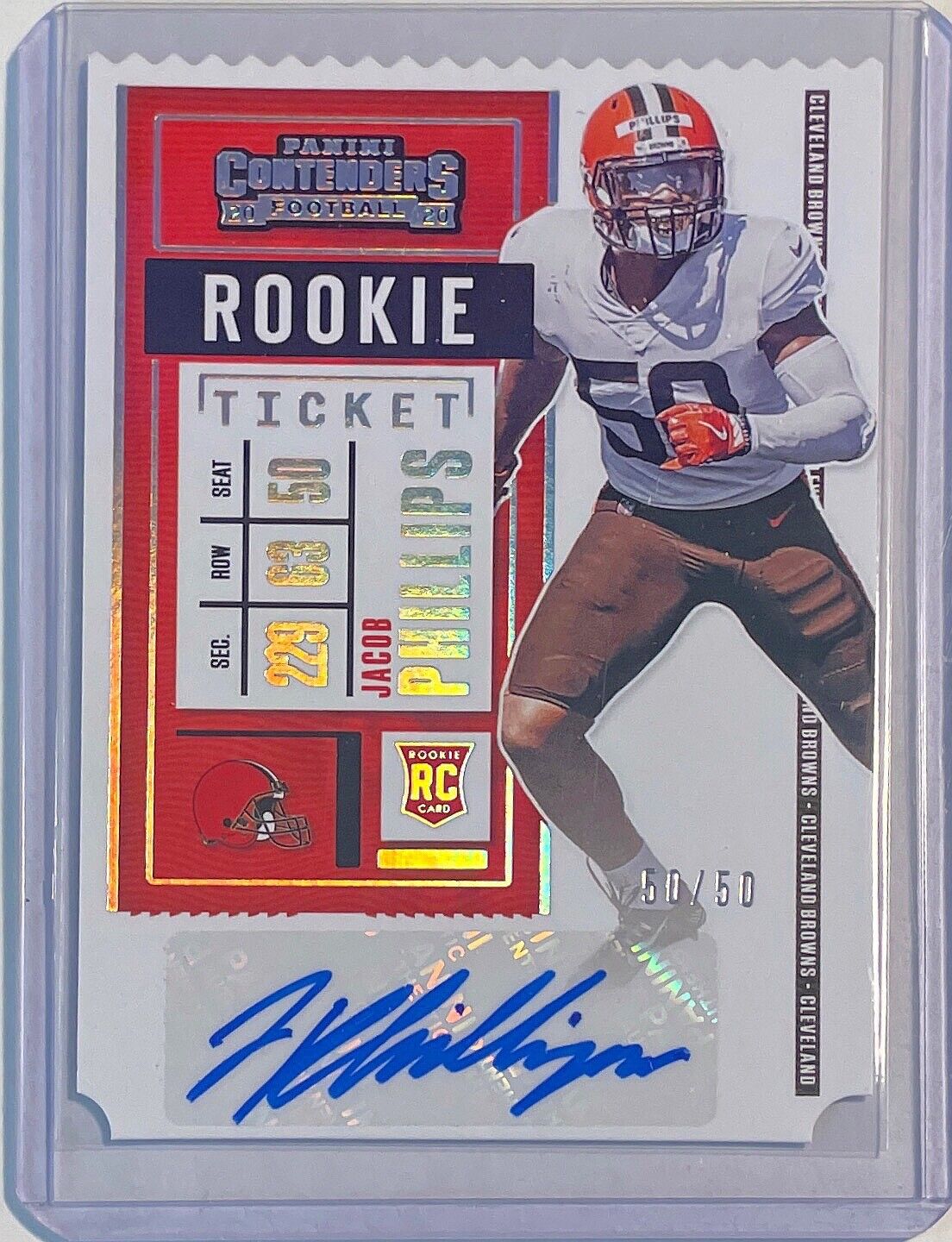 1/1 JACOB PHILLIPS 2020 CONTENDERS TICKET STUB AUTO ROOKIE RC #D 50/50 JERSEY #!
