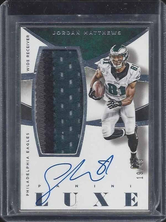JORDAN MATTHEWS 2015 PANINI LUXE SILVER FRAME JUMBO 4 COLOR PATCH AUTO #D 19/49
