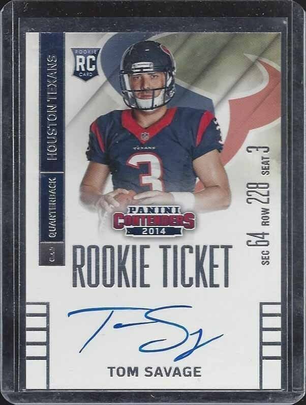 TOM SAVAGE 2014 PANINI CONTENDERS ROOKIE TICKET TEXANS TRUE RC ON CARD AUTO #231