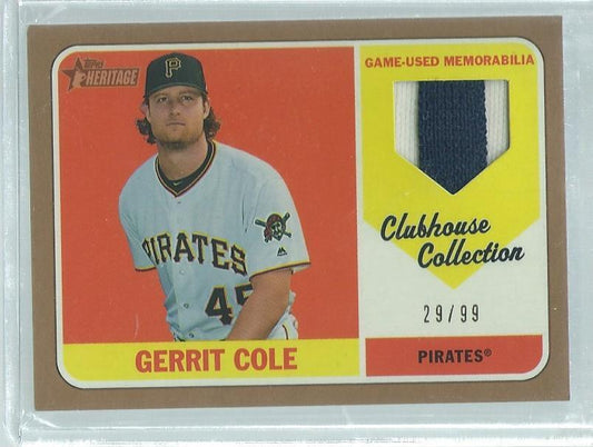 GERRIT COLE 2018 TOPPS HERITAGE CLUBHOUSE COLLECTION GOLD 2 COLOR PATCH #D 29/99