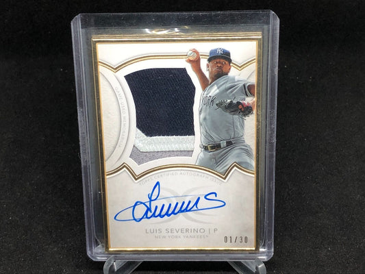 LUIS SEVERINO 2018 TOPPS DEFINITIVE GOLD FRAMED 3 CLR PATCH ON CARD AUTO #D 1/30