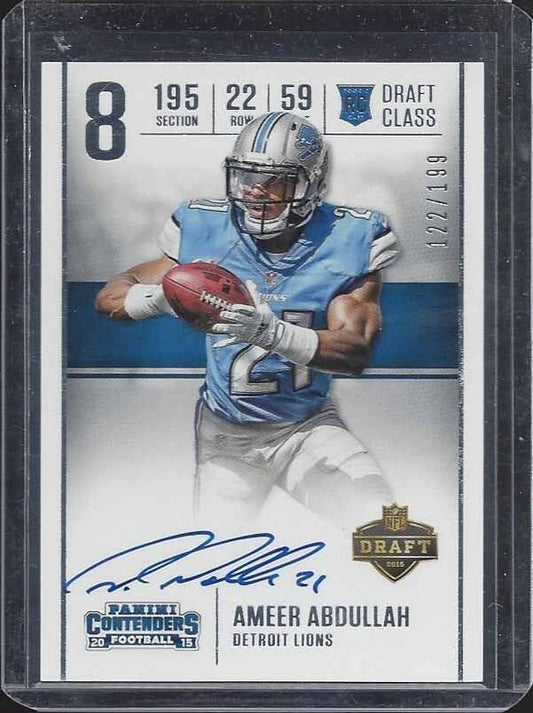 AMEER ABDULLAH 2015 CONTENDERS DRAFT CLASS LIONS ROOKIE AUTO RC #D 122/199