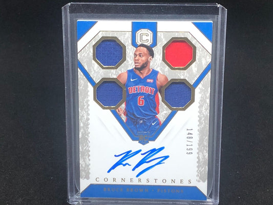 BRUCE BROWN 2018-19 PANINI CORNERSTONES QUAD JERSEY ON CARD AUTO RC #D 148/199
