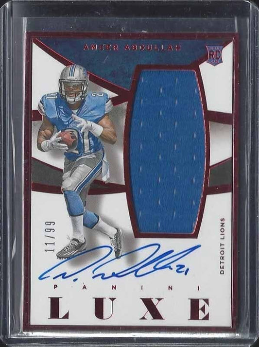 AMEER ABDULLAH 2015 PANINI LUXE RED FRAME METAL ROOKIE JERSEY AUTO RC #D 11/99