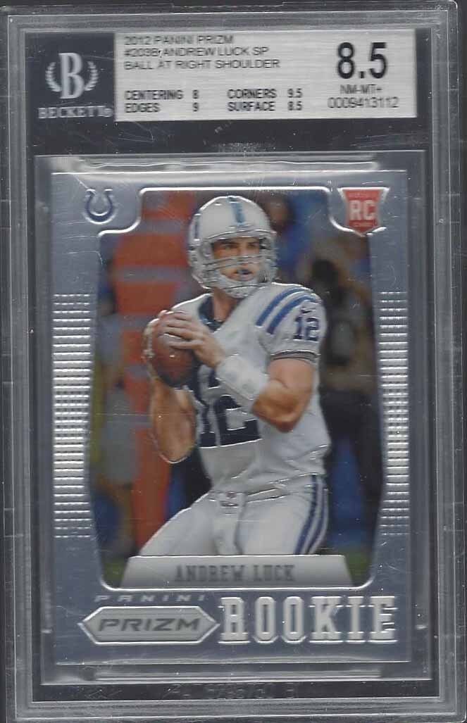 ANDREW LUCK 2012 PANINI PRIZM SP BALL RIGHT SHOULDER PHOTO VARIATION RC BGS 8.5