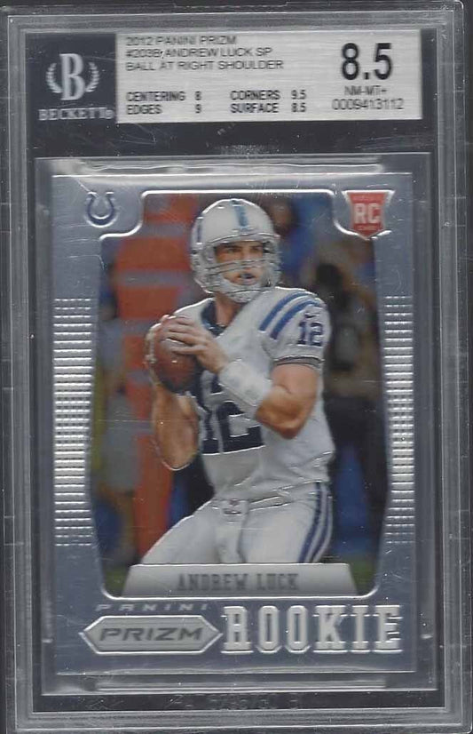 ANDREW LUCK 2012 PANINI PRIZM SP BALL RIGHT SHOULDER PHOTO VARIATION RC BGS 8.5